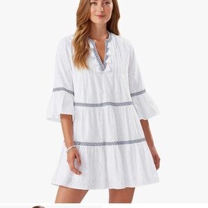 Tommy Bahama Women's Cotton Clip Jacquard Embroidered Tiered Cover-up/Dress